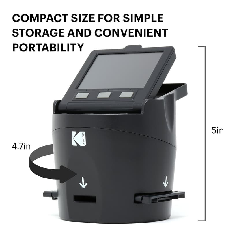 Kodak RODFS35 Digital Film Scanner - Converts 35mm, 126, 110, Super 8 & 8mm Slides & Negatives to JPEG - Includes 3.5-inch LCD & EasyLoad Inserts (Black) - 4