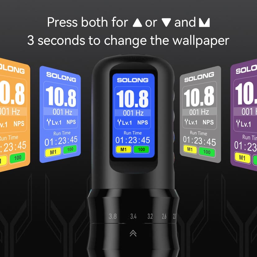 Solong Tattoo Kit 7 Stroke Speeds Professional Tattoo Machine Wireless with 1600mAh Power LED Display Rotary Tattoo Pen with 20pcs Tattoo Cartridges Needles and 7 Multicolor Ink SL-TKE200AUK-1 - 2