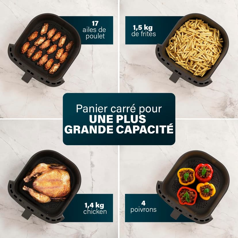 Princess Friteuse à Air Digitale 6,5 L avec Séparateur Amovible, 12 Programmes, Écran Tactile, Jusqu’à 60% d’Économie d’Énergie, Sans Huile, pour 1,5 kg Frites, Noire, 182061 - 6