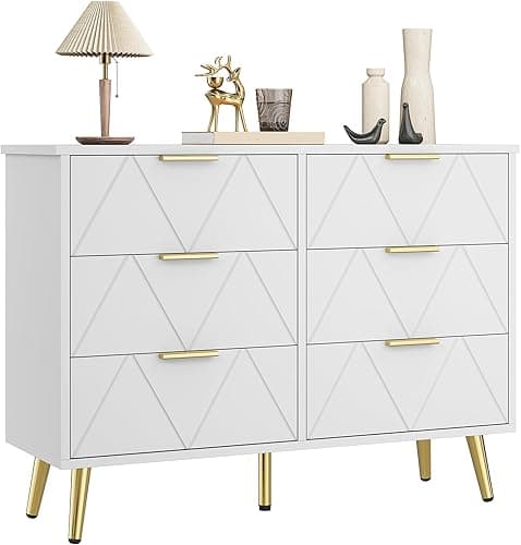 YITAHOME Chest of Drawers Bedroom, Contemporary 6 Drawer, Bedroom Furniture, Wide Chest of Drawers Wood, Bedroom Storage Unit, Sliding Drawers, Office Lounge Furniture Storage Cabinet, White