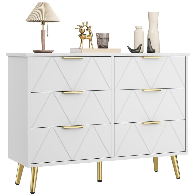 YITAHOME Chest of Drawers Bedroom, Contemporary 6 Drawer, Bedroom Furniture, Wide Chest of Drawers Wood, Bedroom Storage Unit, Sliding Drawers, Office Lounge Furniture Storage Cabinet, White - 1