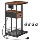 HOOBRO Table d’Appoint en C avec Multiprise (1 AC, 1 USB-A, 1 Type-C) et 1 Tiroir, Table de Chevet, avec 4 roulettes et 4 Pieds Réglables, pour Chambre, Salon, Marron Rustique et Noir EBF79CSF01 - 9