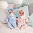 Llorens 1018480 Tala Baby Doll with Brown Eyes and Soft Body, Baby Doll with Fluffy Pink Winter Outfit, Dummy, Dummy Chain, 44 cm - 5