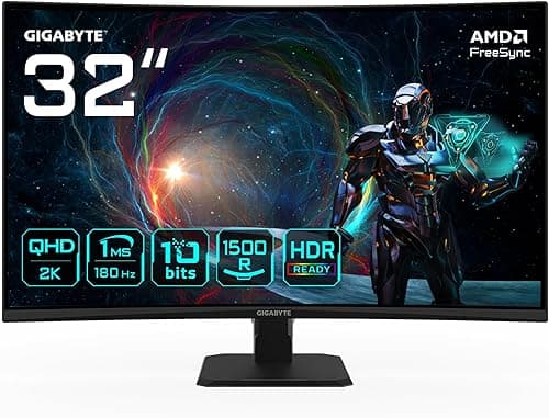 Gigabyte GS32QCA 31.5" QHD Curved Gaming Monitor - 2560 x 1440, 180Hz, 1ms, 250 cd/m², FreeSync, HDR Ready, HDMI 2.0, DisplayPort 1.4
