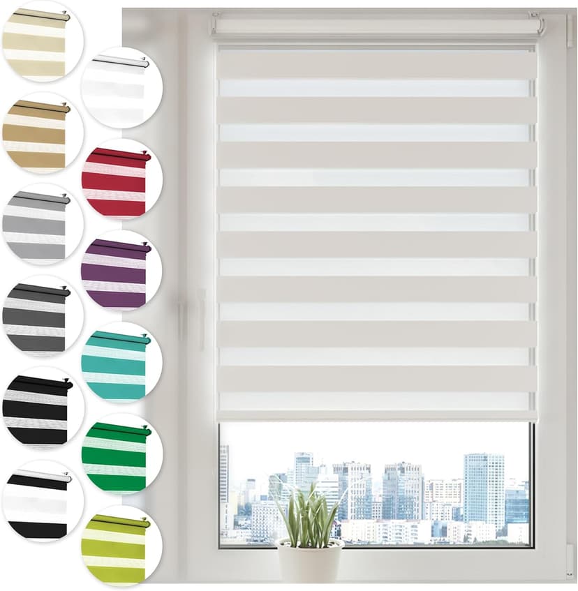 Double roller blind with clamp-fix without drilling duo roller blind for windows and doors zebra blind side pull blind, White, 80cm x 130cm - 1