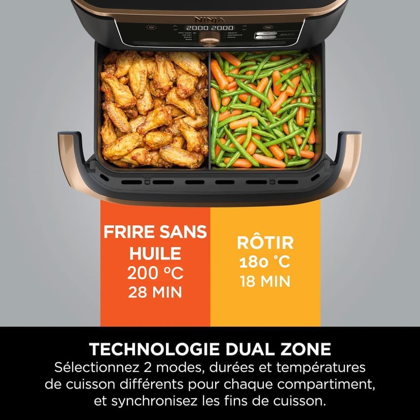 Ninja Foodi FlexDrawer 10.4L Oil-Free Fryer, 7 Modes, Roast, Bake, Non-Oil Frying, Crispy, Warm, Dehydrate, Rise, XL, Savings, DualZone Black/Copper OL750EUDBCP - 6
