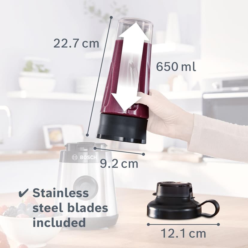 Bosch MMZBTK1B pour robot de cuisine OptiMUM et VitaPower Series 4 Blender à emporter en Tritan Transparent/noir - 2