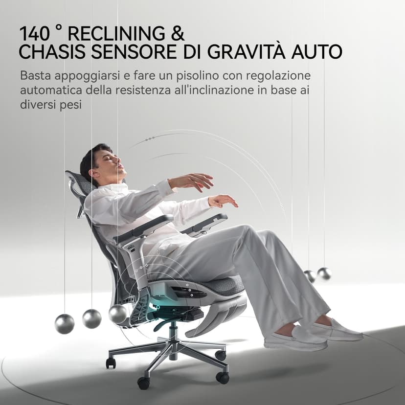 Hbada E3 Pro Fauteuil de Bureau Ergonomique, Système Lombaire Dynamique 3 Zones, Accoudoirs Réglables 6D, Tête avec Réglage 4D, Gris avec Repose-Pieds - 6