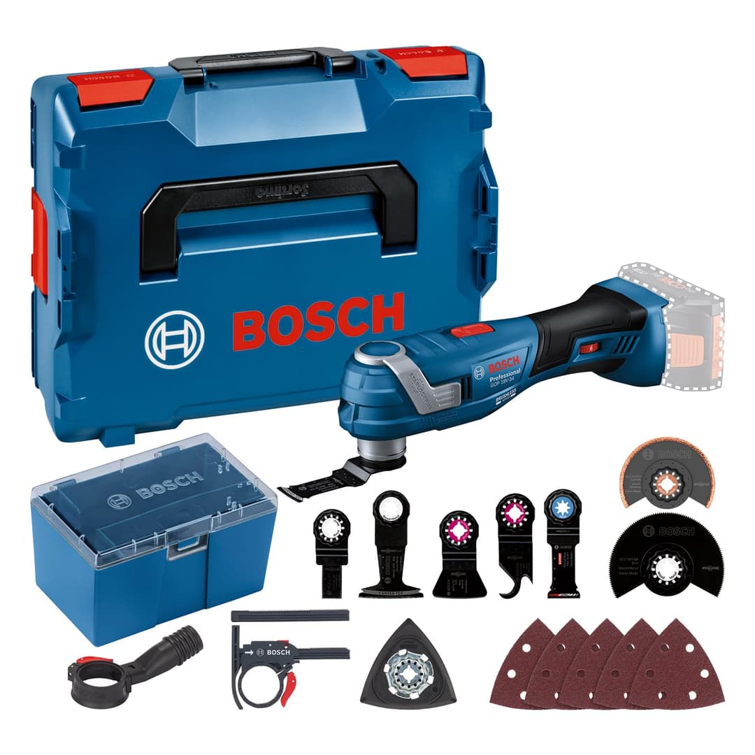 Bosch Professional 18V System Cordless Multi-Cutter GOP 18V-34 (brushless Motor, Vibration Control, incl. Several Saw Blades, 1x Sanding Plate, 5X Sanding Sheet, 5X Accessories, in L-BOXX)