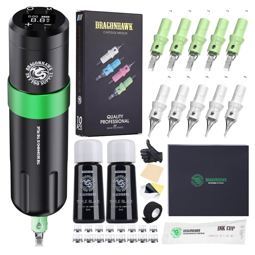 Dragonhawk Tattoo Kit Wireless Tattoo Pen Machine Rotary … - 1