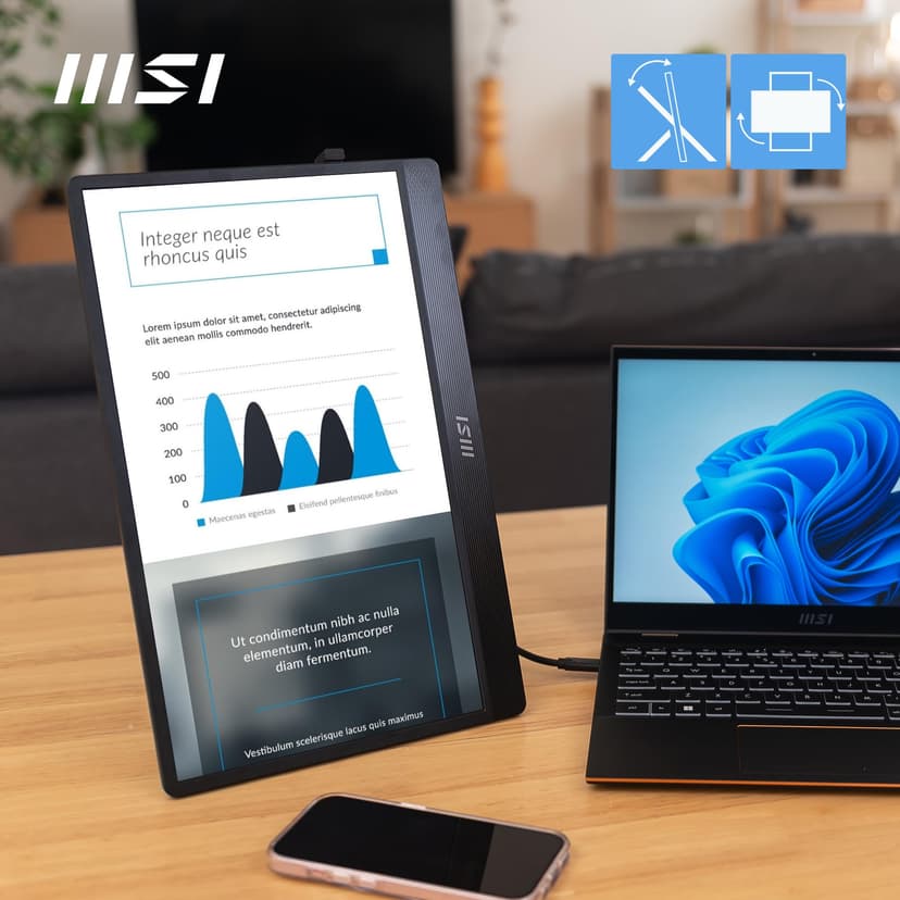 MSI Pro MP161 E2U écran Portable 15,6" Full HD - Dalle IPS 1920 x 1080, 60 Hz, écran respectueux des Yeux (PC, Portable, Mobile), HP intégrés - Mini-HDMI 2.0b, 2 x USB Type-C - 7