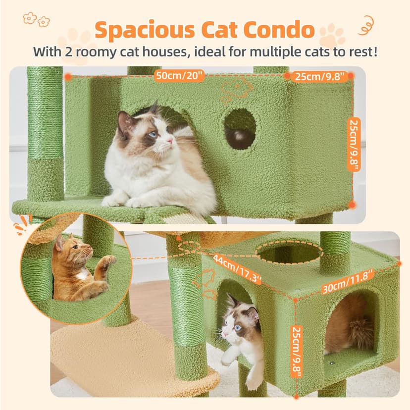 Taoqimiao Cat Tree, 180cm Cat Tower for Indoor Cats Large Cats, Multi-level Cat Climbing Tower, 8 Sisal Scratching Posts, Metal Frame Cozy Hammock, Scratch Board, 2 Top Perches, Green MSC026L - 4