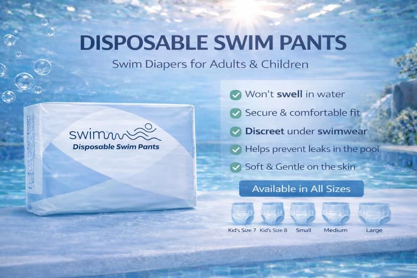 SWIMMM – Disposable Swim Nappies for Kids – Size 8 (28–42 kg / 62–93 lbs) – Pack of 30 – Discreet & Skin-Friendly – Protection for Faecal Incontinence – Safe Swimming in Water - 8