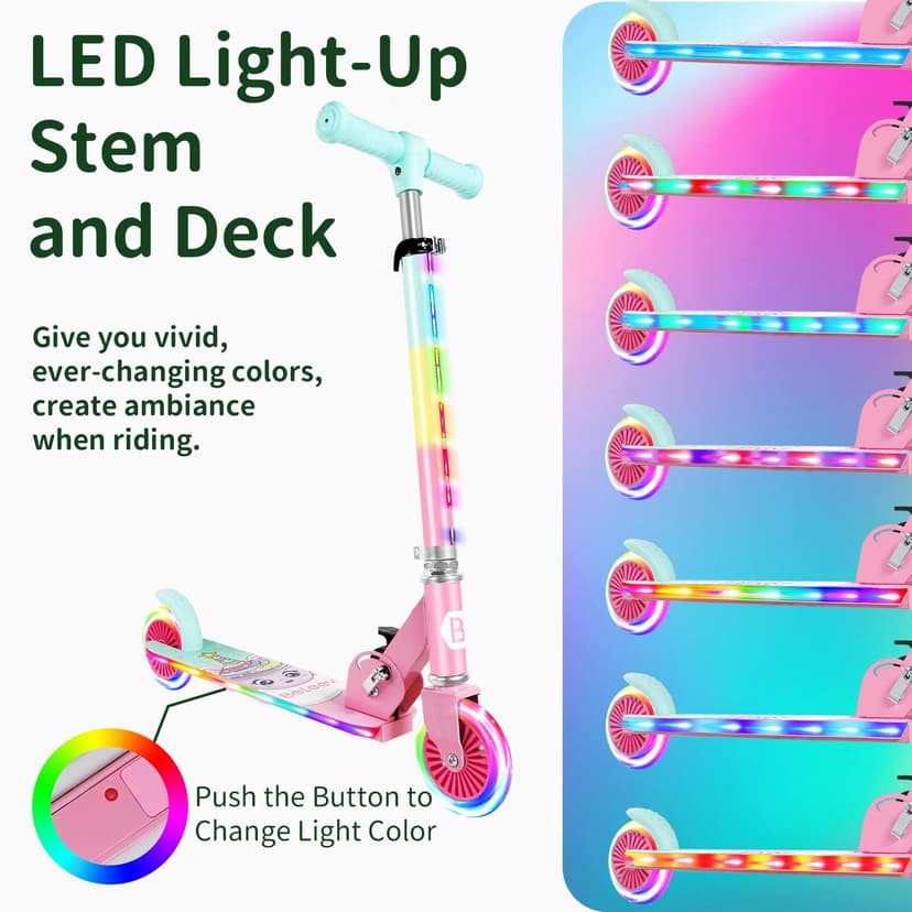 BELEEV Trottinette pour Enfants de 3 à 12 Ans avec Roues Lumineuses, Tige et Plateau, Trottinette Pliable à 2 Roues pour Filles et garçons, 3 hauteurs réglables, Plateau antidérapant, Trottinette - 3