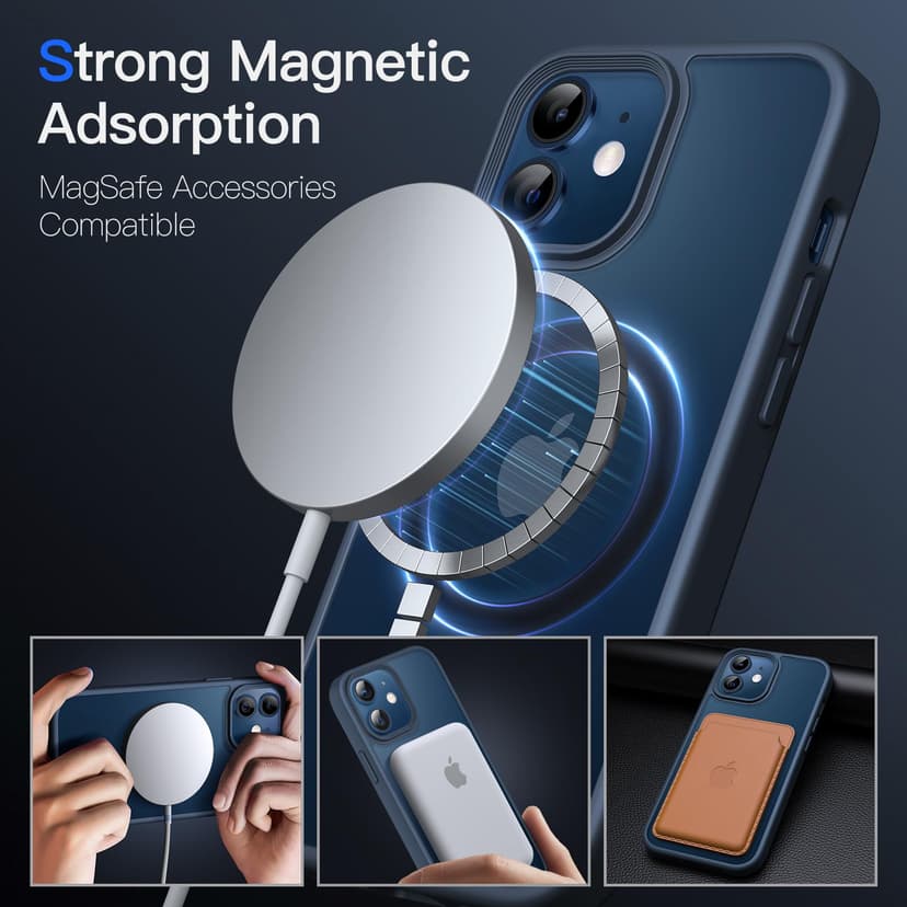 JETech Magnetic Case for iPhone 12/12 Pro 6.1-Inch Compatible with MagSafe, Translucent Matte Back Slim Shockproof Phone Cover (Storm Blue) - 3