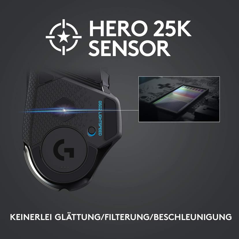 Logitech G502 LIGHTSPEED Wireless Gaming Mouse, HERO 16K Sensor, 16,000 DPI, RGB, Adjustable Weights, 11 Programmable Buttons, Long Battery Life, On-Board Memory, PC/Mac - Black (German Packaging) - 3