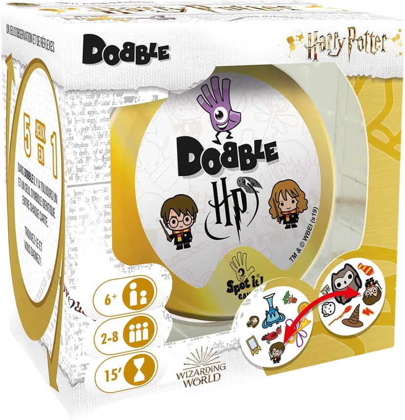 Asmodee - DOBBLE : Harry Potter - Jeu de Société Famille pour Enfants dès 6 Ans - Jeu de Cartes 2 à 8 Joueurs - Jeu de Rapidité - Boite en Métal Format Voyage- 15 Min - Version Française - Zygomatic - 2