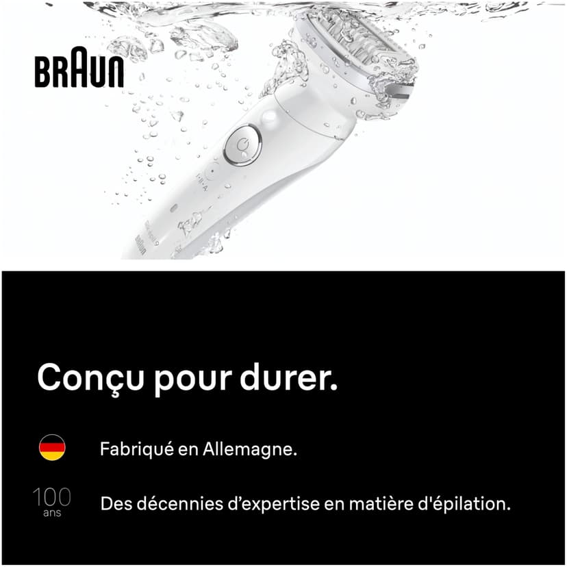 Braun Silk·épil 9 Epilator for Women, 9-041, Silver - Pivoting Head for Easy Hair Removal, Wet & Dry Use, Shaver Head, Trimmer Comb, Lasting Smooth Skin - 7