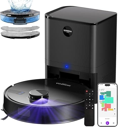 MONSGA Robot Vacuum with Mop, 7000Pa Powerful Suction, Lidar Navigation Robotic Vacuum with 3.5L Self-Empty Station, 180mins Runtime, APP/Remote/Voice Control, for Hard Floors and Carpets (MS1MAX)