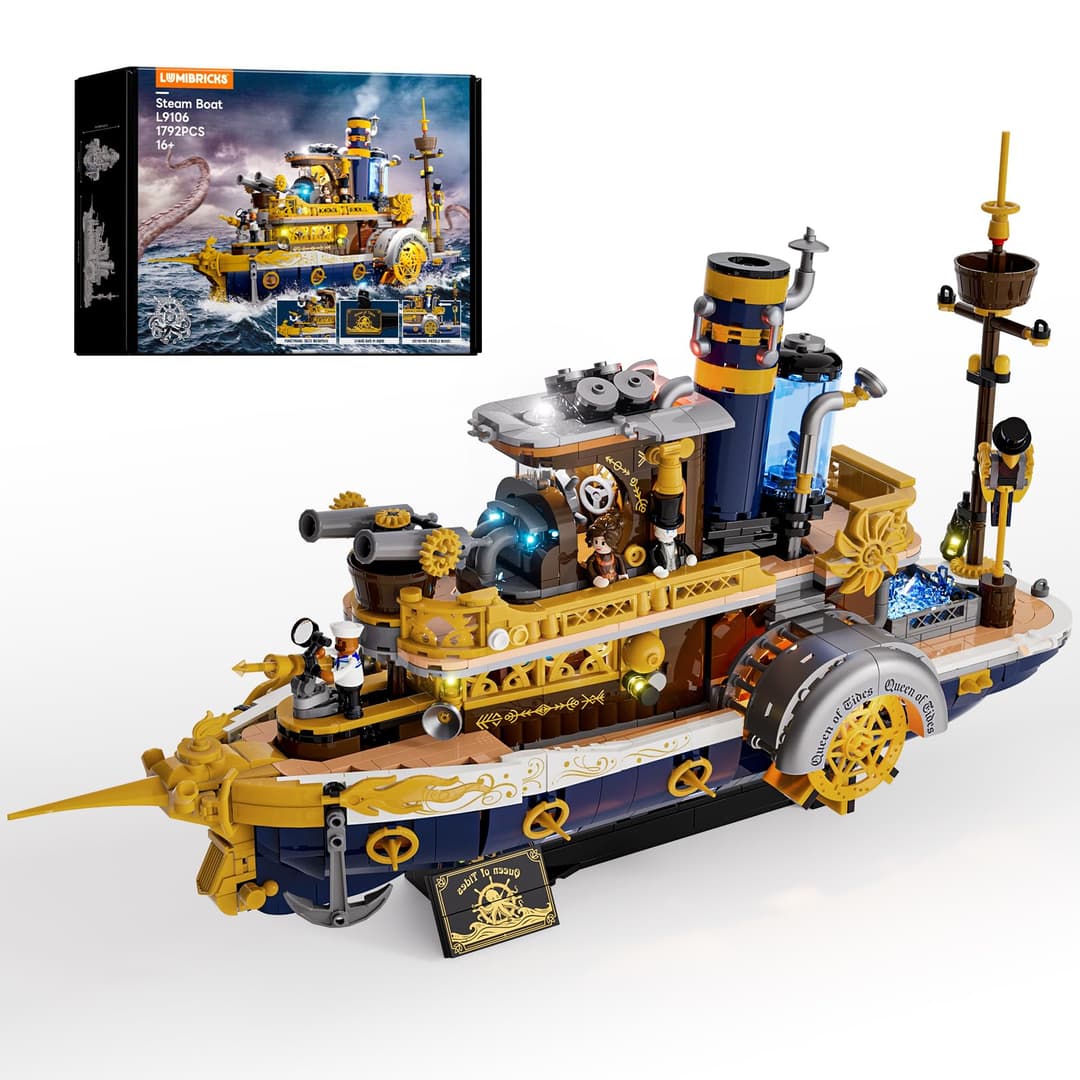 Lumibricks Steampunk Steamboat Light-Up Building Set – 17…