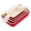 MALACASA Série BAKE, Lot de 4 Plats à Gratin en Céramique avec Poignées, Plats Rectangulaires en Porcelaine Rouge, 3020ml, 2080ml, 1480ml, 850ml, Passe au Lave-vaisselle, Idéaux pour Cuisson et Gratin - 1