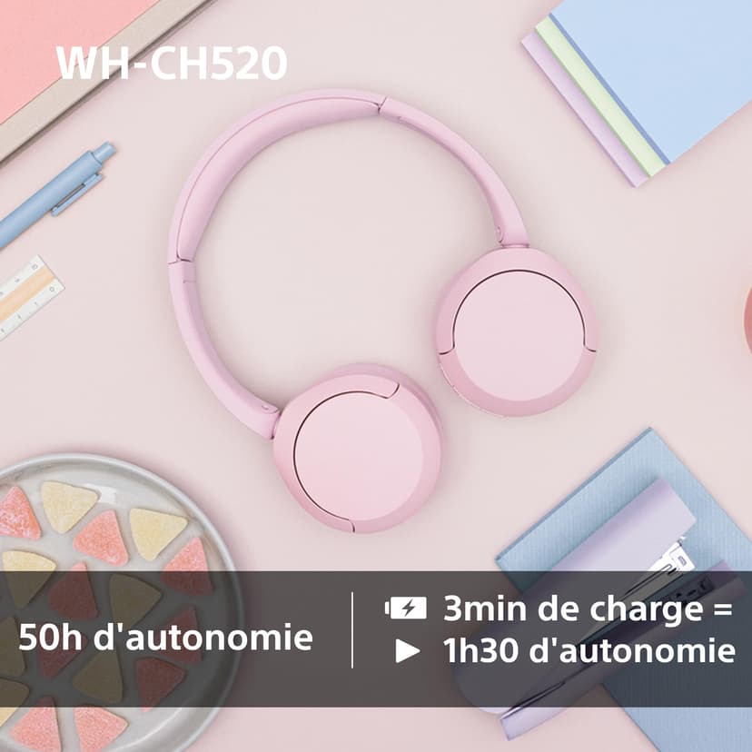Sony WH-CH520 - Casque Bluetooth sans Fil, Multipoint, Micro intégré - jusqu'à 50 Heures d'autonomie et Charge Rapide - Noir - 5