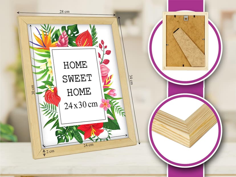 MG Design Cadre photo en bois 24 x 30 cm Naturel – plexiglas transparent, à suspendre vertical et horizontal – pour photos, posters et puzzles - 6