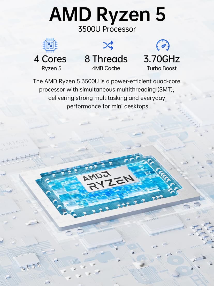 GMKtec Mini PC AMD Ryzen 5 W11 Pro 3500U (Plus performant Que Les 4300U/N150/N100/N95 4C/8T 4,50 GHz), Mini-Ordinateur G10, 16 Go de RAM DDR4 + SSD PCIe 3.0 x4 de 1 to,Wi-FI 5/USB 3.2/USB-C/BT 5.0 - 7