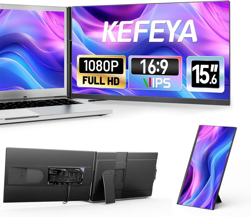 KEFEYA Laptop Screen Extender 15.6" with 120% sRGB FHD 1080P IPS Screen Plug & Play Triple Portable Laptop Monitor Extender Compatible with Mac, Windows, Chrome, Android fit All Laptop Sizes - 1