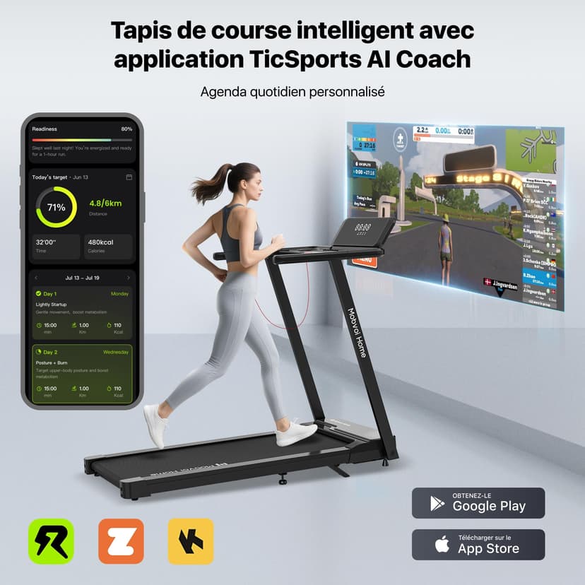 Mobvoi Home Smart AI Treadmill Ultra 6% Incline 3 in 1 Walking Pad Treadmills for Home Office TicSports APP 2.5HP Running Treadmill Handrail Holder for Cup Phone Laptop Speaker 12 KMH 120KG - 5