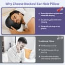 Nockovi Coussin de piercing d'oreille pour personnes dormant sur le côté, soutien orthopédique avec trou d'oreille et housse amovible, 30,5 x 48,3 cm pour oreilles percées - 4