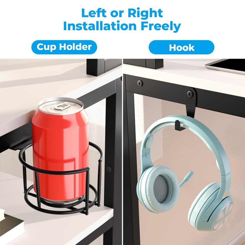 GreenForest Office Desk with Full Monitor Stand,100 cm Home Computer Desk with Reversible Storage Shelves,Small Study Desk with Headphone Hook and Cup Holder,White - 6