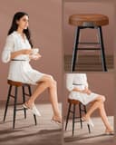 VASAGLE EKHO Collection Set of 2 Bar Chair, Kitchen Chair, PU with Stitching, Mid-Century Modern Style, Seat Height 63 cm, Kitchen, Bar, Easy Assembly, Caramel Brown LBC080K01 - 9