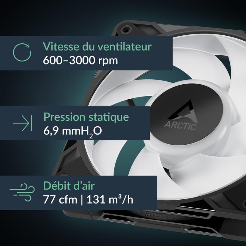 ARCTIC P12 Pro A-RGB (3 Piéces) - Puissant ventilateur premium, Fan PWM 120 mm avec Câble Répartiteur en Y, 600-3000 rpm, 0 rpm <5% PWM, 5V Digital RGB, Palier à dynamiqu fluides, 4 Broches - Noir - 2
