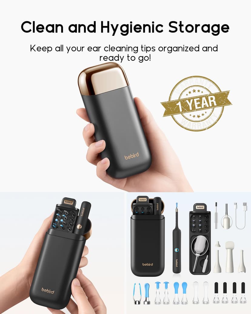 Bebird Earsight Plus Ear Wax Removal Tool Camera, Ear Cleaner with Flexible Wireless Ear Camera Otoscope, Painless Visual Ear Pick Tweezers Wax Remover, Portable Ear Cleaning Kit for Adults/Kids - 6