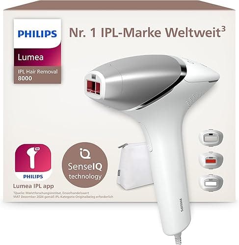 Philips Lumea série 8000 - épilateur à lumière pulsée, alternative à l'épilation laser, technologie SenseIQ, 3 embouts pour le corps, le visage et les zones de précision, BRI946/00