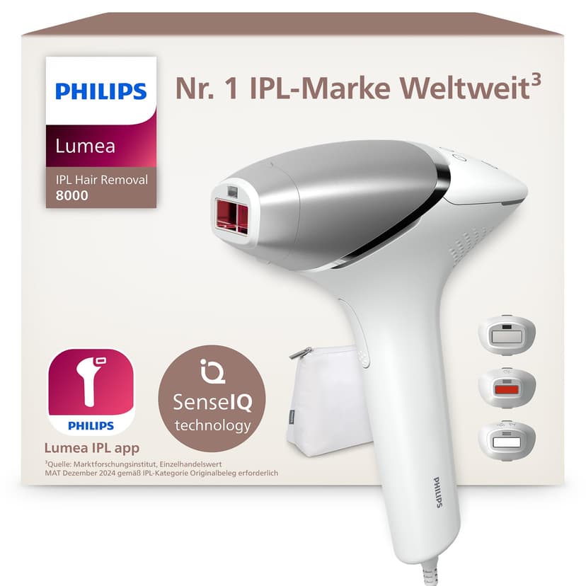 Philips Lumea série 8000 - épilateur à lumière pulsée, alternative à l'épilation laser, technologie SenseIQ, 3 embouts pour le corps, le visage et les zones de précision, BRI946/00 - 1
