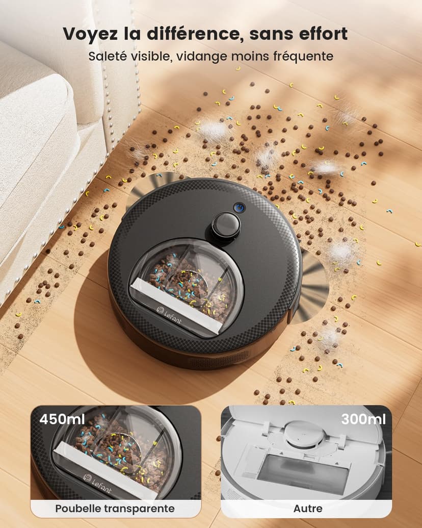 Lefant M330 Pro Robot Vacuum Cleaner 3 in 1, Robot Vacuum Cleaner 5000Pa Suction, DToF Navigation, Mapping, Virtual Zones, Obstacle Avoidance PSD, 150min, Connected by Alexa/APP/WiFi - 7