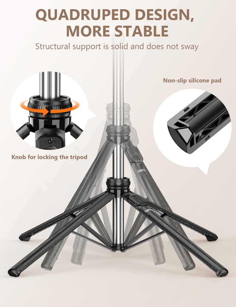 71" Phone Tripod & Selfie Stick,QIRITA Integrated Extendable Quadrapod for Smartphone, Stability on Four Axes, Portable Travel Tripod Stand with Remote Control for iPhone, Android, Camera&GoPro - 2