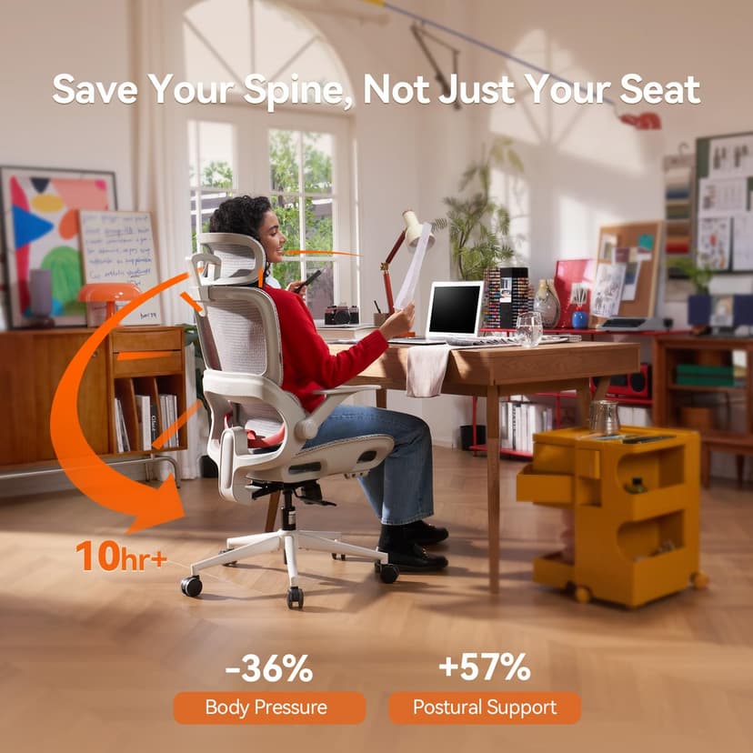 SIHOO B100 Ergonomic Office Chair, Comfy Desk Chair with Adaptive Dynamic Lumbar Support, Computer Chair with Extra Wide Headrest, Flip-Up Armrests, 90-135° Tilt Lock and Breathable Mesh Cushion - 2