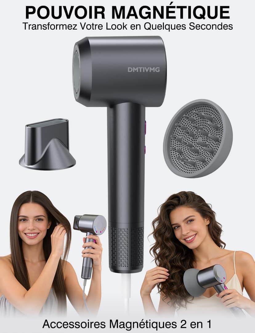 Asciugacapelli Ionico 1600W Phon Capelli Professionale 500 Milioni Ioni Negativi 50 dB 12 Modalità 4 Temperature 3 Velocità del Vento 160000 RPM Motore Senza Spazzole 2 Accessori Magnetici - 6