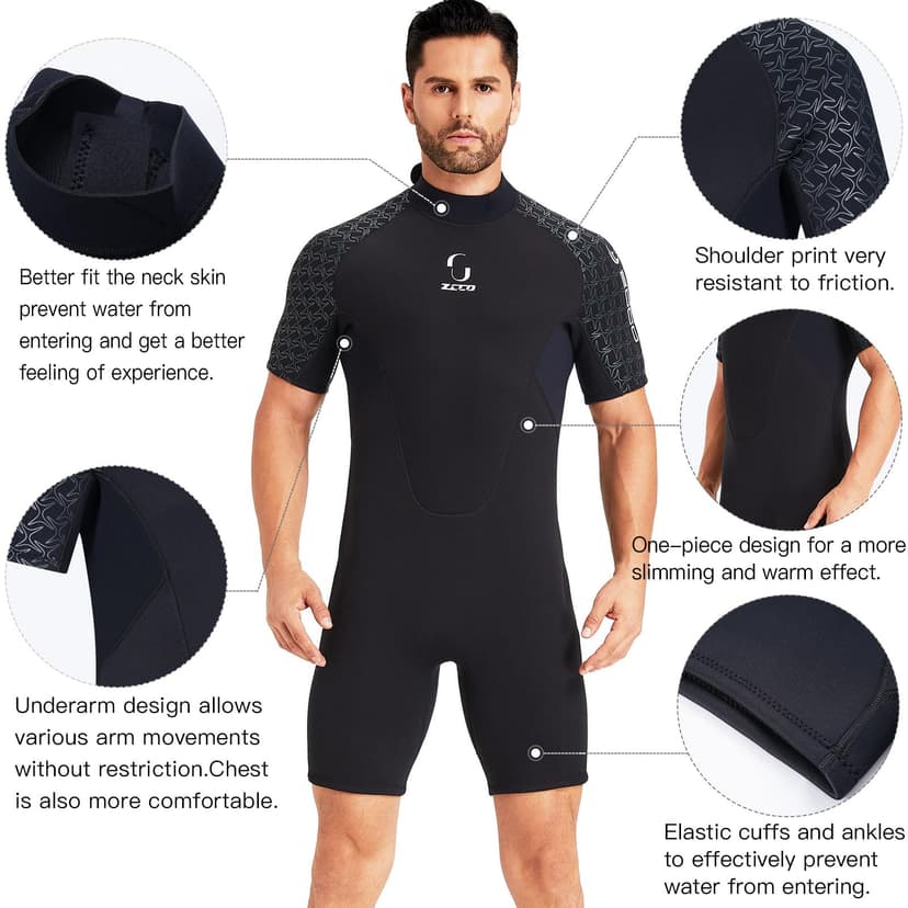 Wetsuits Men's Neoprene Women's 3mm Back Zipper Shorty Wetsuits for Surfing Snorkeling Canoe Spearfishing Diving Swimming Stand Up Paddleboarding Kayaking(Black) - 5