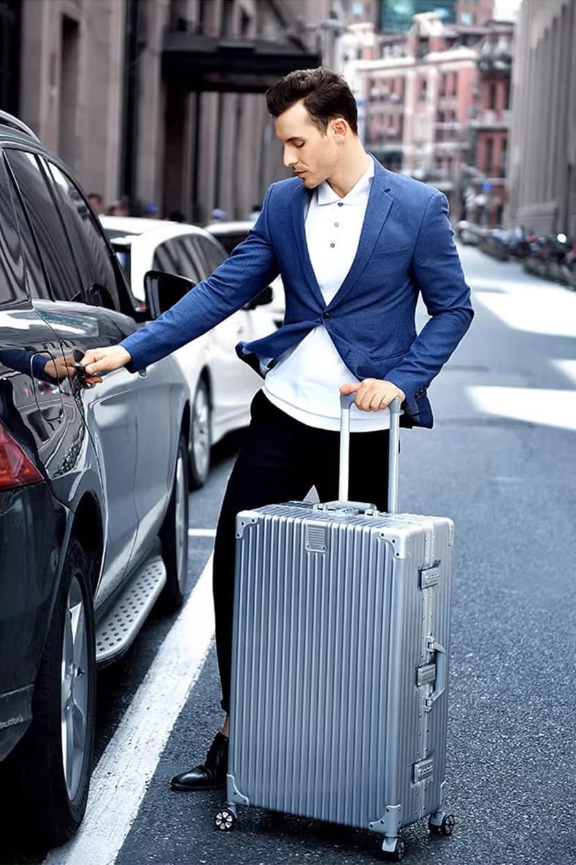 Aoliwei Suitcase Hand Luggage · Silver · Aluminium Frame · Hard Shells in Polycarbonate · Trolley Travel Luggage · Travel Suitcase with 4 Double Wheels · TSA Combination Lock · S-55 cm - 6