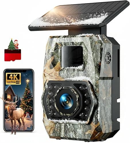 Caméra de Chasse Solaire, 60MP 4K WiFi Camera Chasse avec 5200mAh Batterie Rechargeable, 850nm LED Camera Infrarouge Vision Nocturne Animaux Caméra, Grand Angle 100°, Etanche IP66 avec Carte 32GB