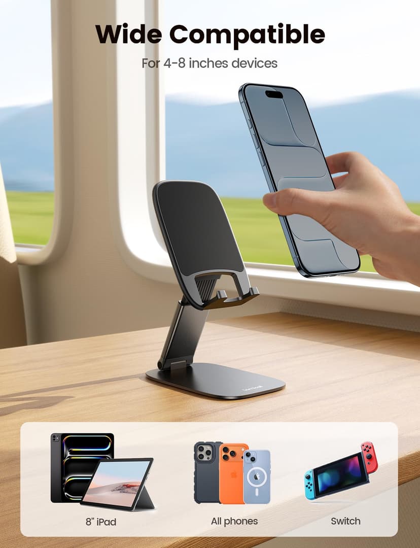 Lamicall Cell Phone Stand for Desk - [Ultra-Thin] Foldable Mobile Phone Holder, Height Adjustable Phone Stand for iPhone 17 16 15 14 13 12 Pro Max Plus Air Mini, Samsung S25 S24, 4"-8" Mobile Phones - 6