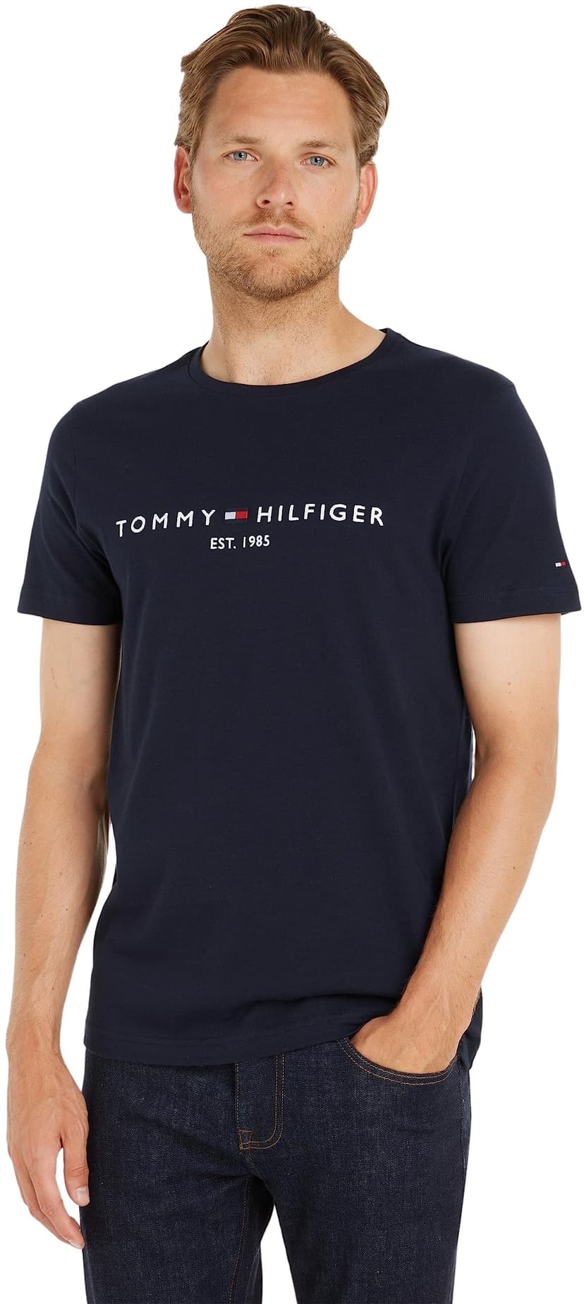 Tommy Hilfiger T-Shirt Manches Courtes Homme Core Tommy Logo Col Ras-du-Cou, Bleu (Sky Captain), XL - 1