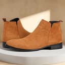Men’s Suede Slip-On Chelsea Ankle Boots with Soft Lining, Low Heel Smart Dress Boots for Men, Round Toe Lightweight Formal Shoes, Classic Elastic Panel Comfort Footwear for Autumn Winter - 2