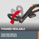 WORX Coupe-Bordures 2 en 1 sans Fil 20V WG163E.1, diamètre de 30 cm, se transforme en dresse-bordures, poignée Amovible, capot de protection, tête amovible 90°, livré avec une batterie 2Ah et chargeur - 8
