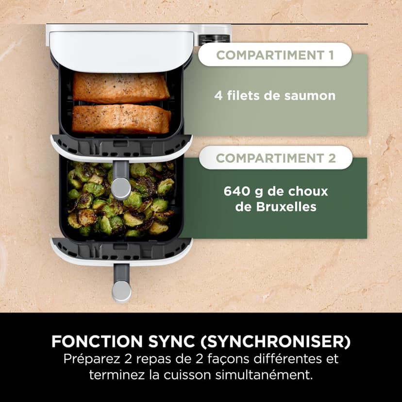 NINJA Double Stack XL Air Fryer, Friteuse sans huile Verticale Double Tiroir 4 Niveaux de Cuisson, 2 Tiroirs, 2 Grilles, Capacité de 9,5 L, 6 Fonctions, 8 Portions, Pinces, Blanc SL400EUWH - 7