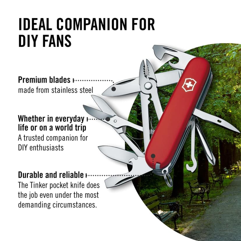 Victorinox deluxe Tinker Couteau de Poche Suisse, Léger, Couteau Multifonction, 17 Fonctions, Tournevis, Ciseaux, Rouge - 5